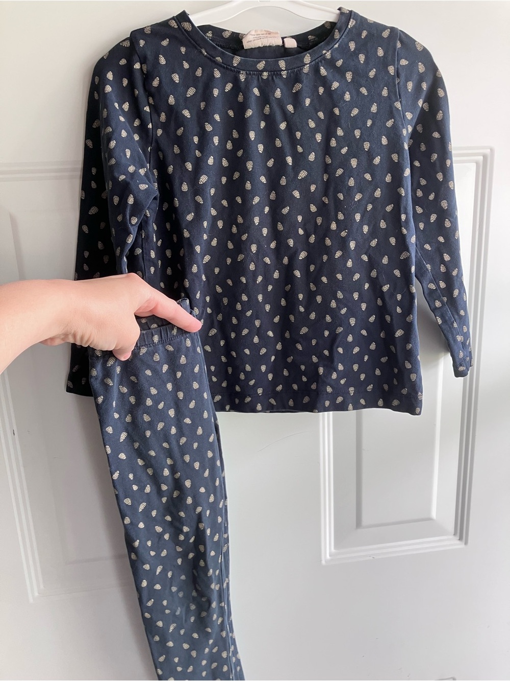 Wheat navy beige acorn long sleeve pants set organic cotton 4T
